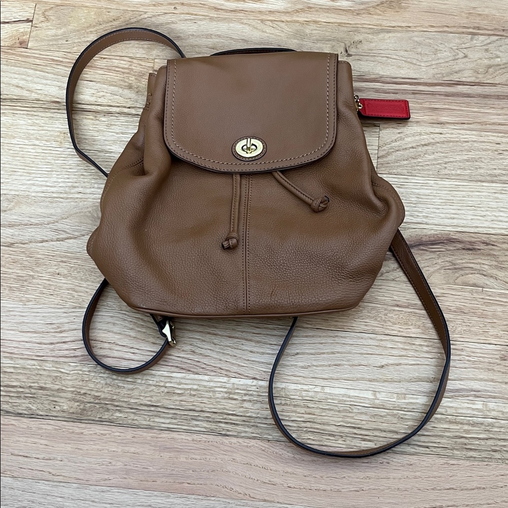 Coach Brown Leather Backpack with Red Accent - Picture 1 of 4